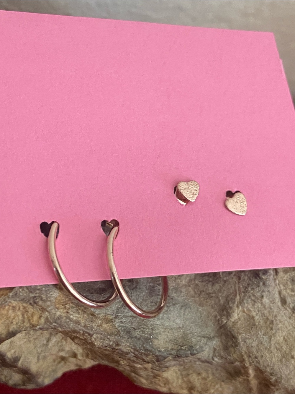 5/$10❤️❤️❤️NEW Rose Gold Tone Zinc Alloy Heart & Hoops Stud Earrings